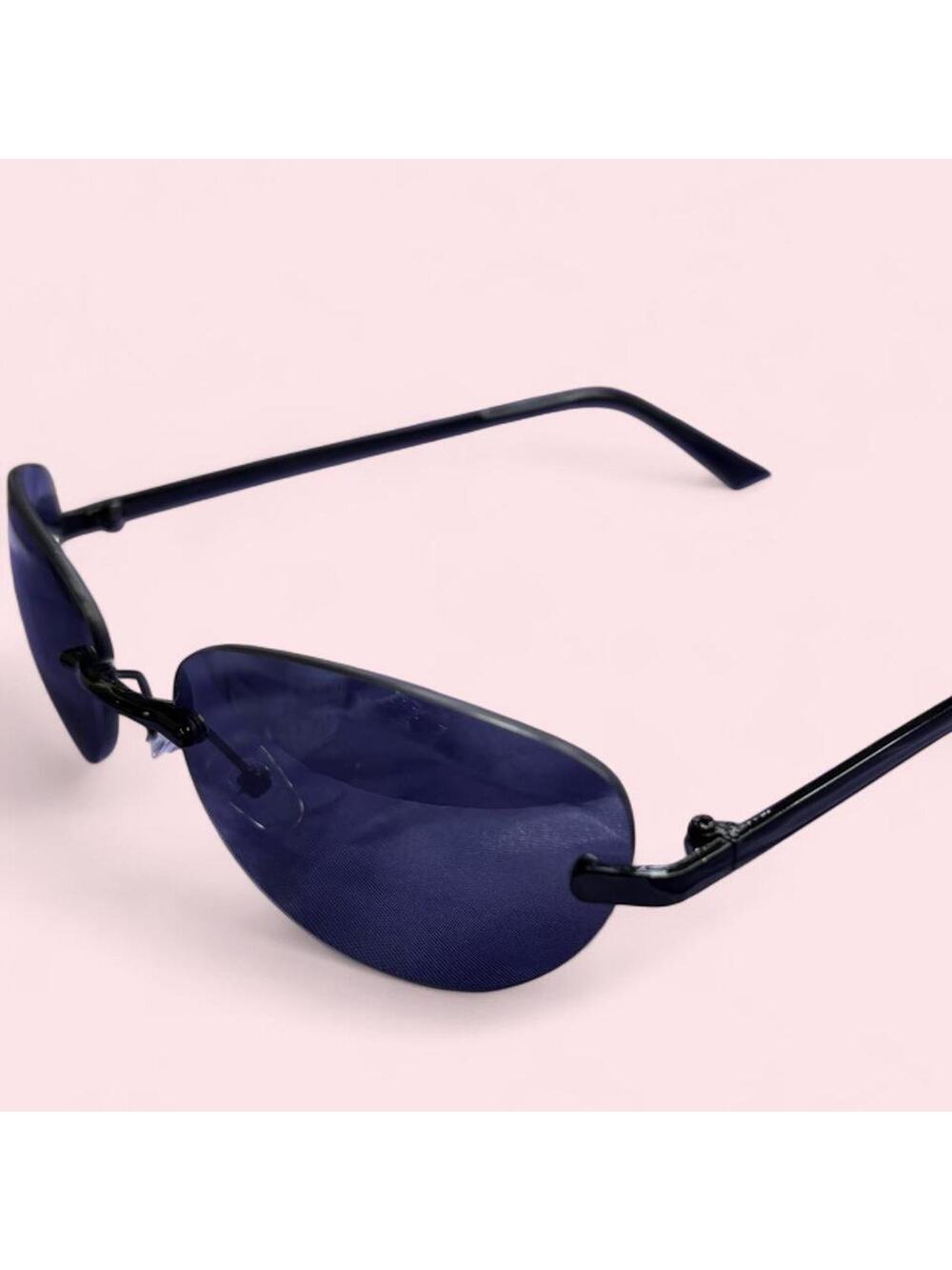 Slim unisex black rimless sunglasses with dark lenses Cyber goth matrix y2k